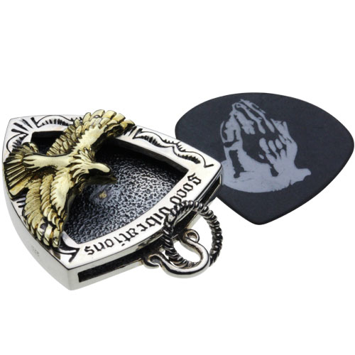 シルバーペンダント シルバーアクセサリー メンズ サン イーグル ピックケース ネイティブ ホーク コンドル 鷹 鷲 太陽モチーフ インディアン アラベスク 唐草 ギターピック 入れ替え可能 ネックレス