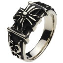 【cenote】ホワイトメタル リング メンズ【r5006】クロス 十字架 フローラル ゴシック 指輪 送料無料