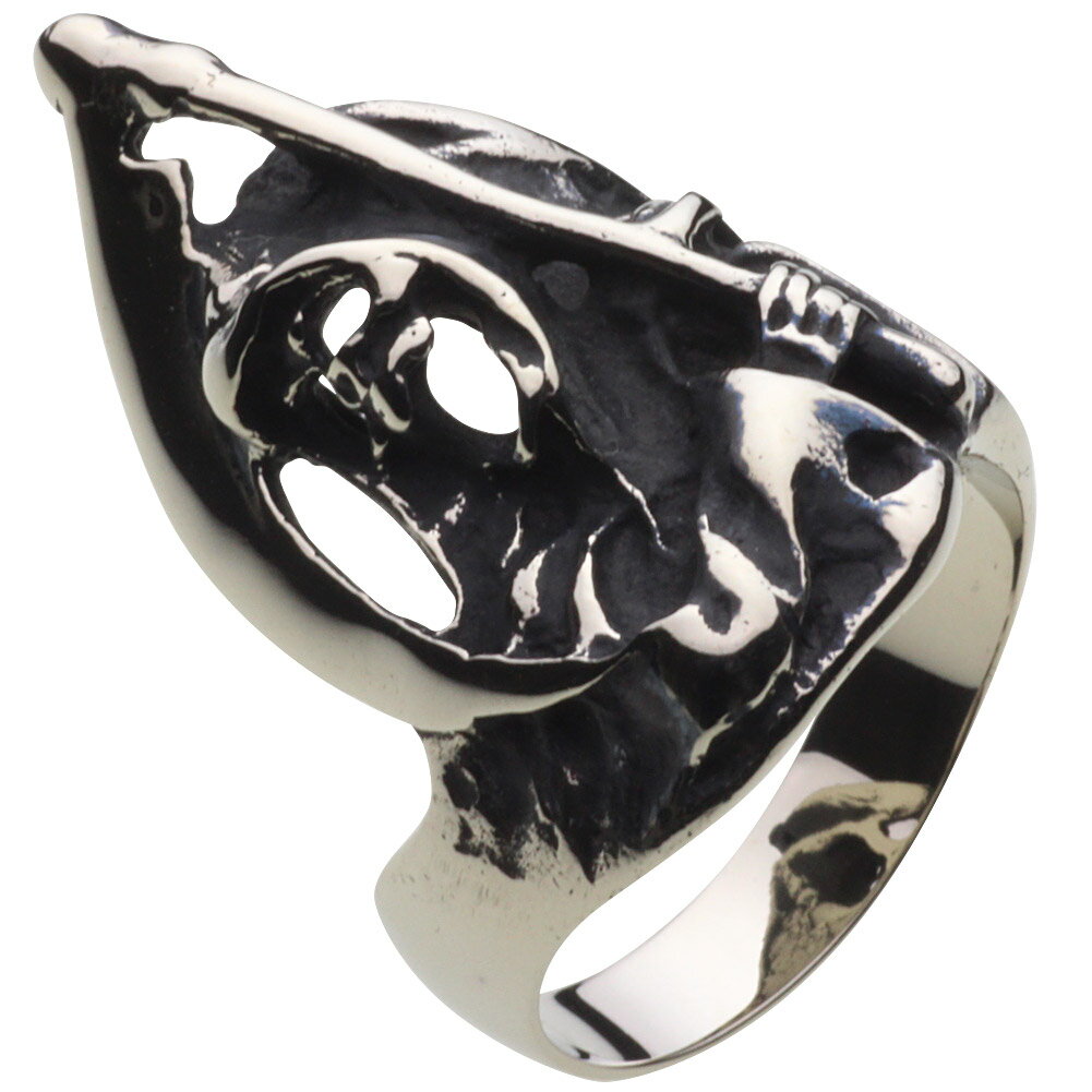 楽天cenote （セノーテ）ホワイトメタルリング 指輪 メンズ ガイコツ 髑髏 鎌 デスサイズ ハード パンクロック 男性用 スクリーム 悪魔 デビル