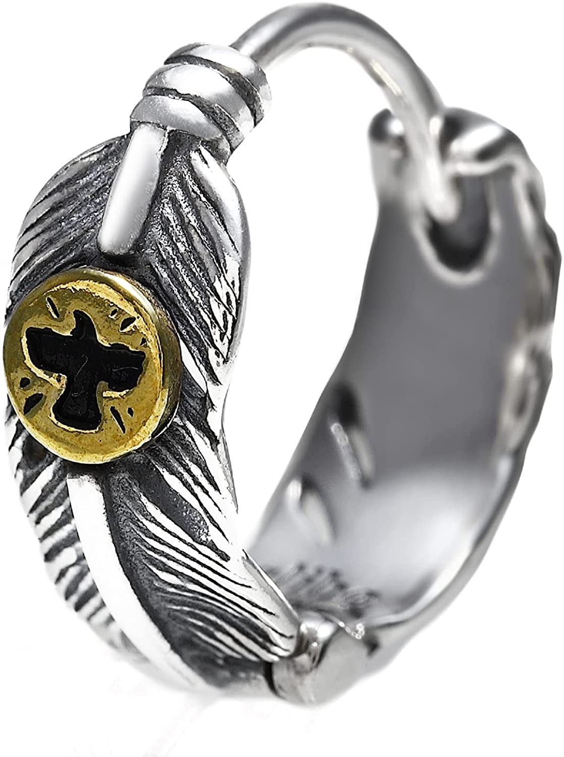 aliba ピアス メンズ フープピアス 金属アレルギー対応 メンズピアス リングピアス 片耳 シルバーアクセサリー シルバー925 フェザー
