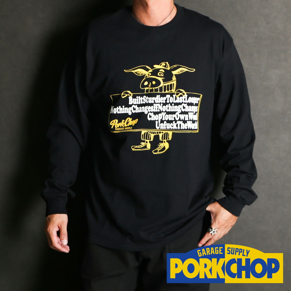 乐天商城 - 【PORKCHOP/ポークチョップ】PC-SLOGANLSTEE-black【送料代込み】【ユニセックス】