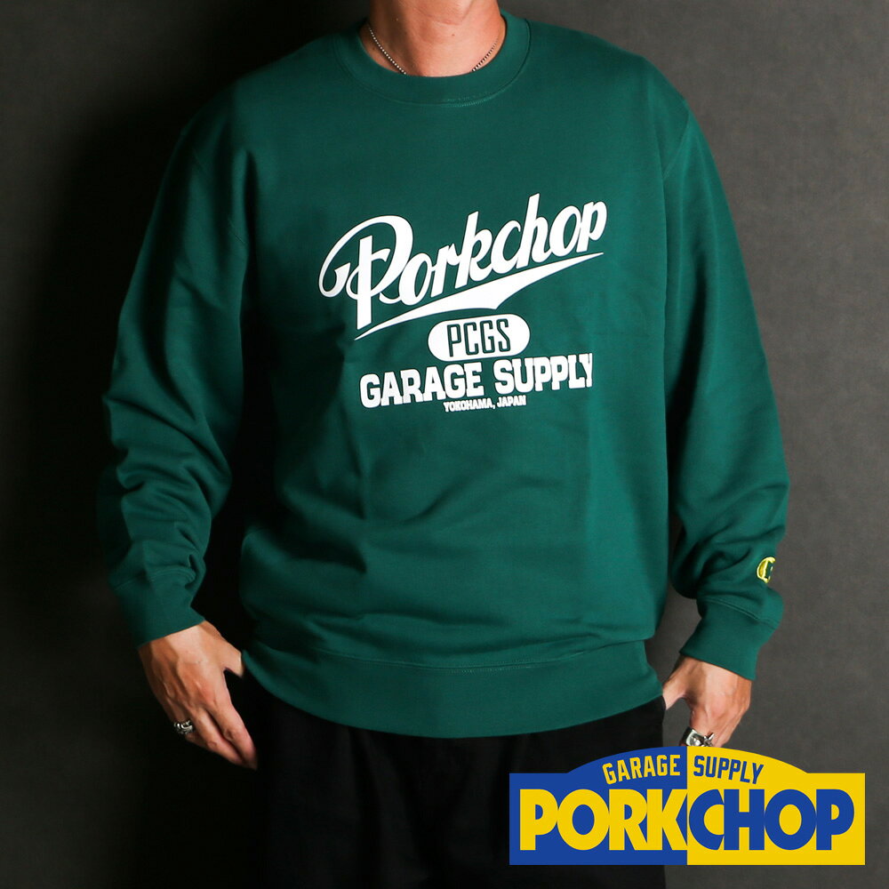 乐天商城 - 【PORKCHOP/ポークチョップ】SCRIPT COLLEGE SWEAT - GREEN / スウェット【送料代込み】【ユニセックス】