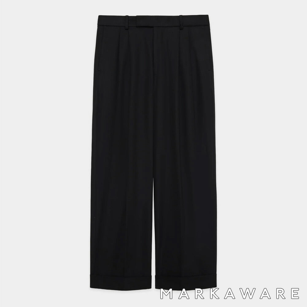 乐天商城 - 【MARKAWARE/マーカウェア】DOUBLE PLEATED SEMI EASY TROUSERS - BLACK / 60/2オーガニック強燃ボイル3/2ツイル - ダブルプリーテッドセミイージートラウザーズ / A26A16PT01C【メンズ】【送料無料】