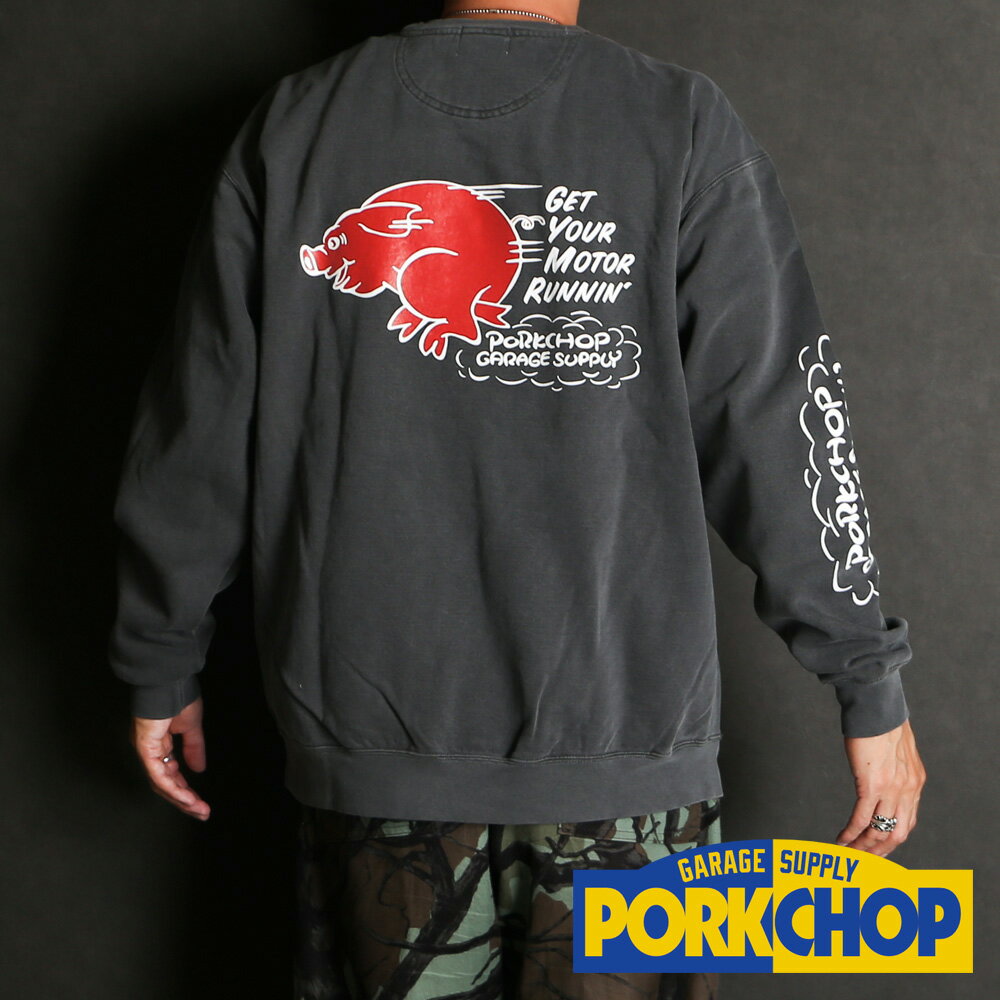 乐天商城 - 【PORKCHOP/ポークチョップ】RUNNING LOGO SWEAT - ASH BLACK / スウェット【送料代込み】【ユニセックス】