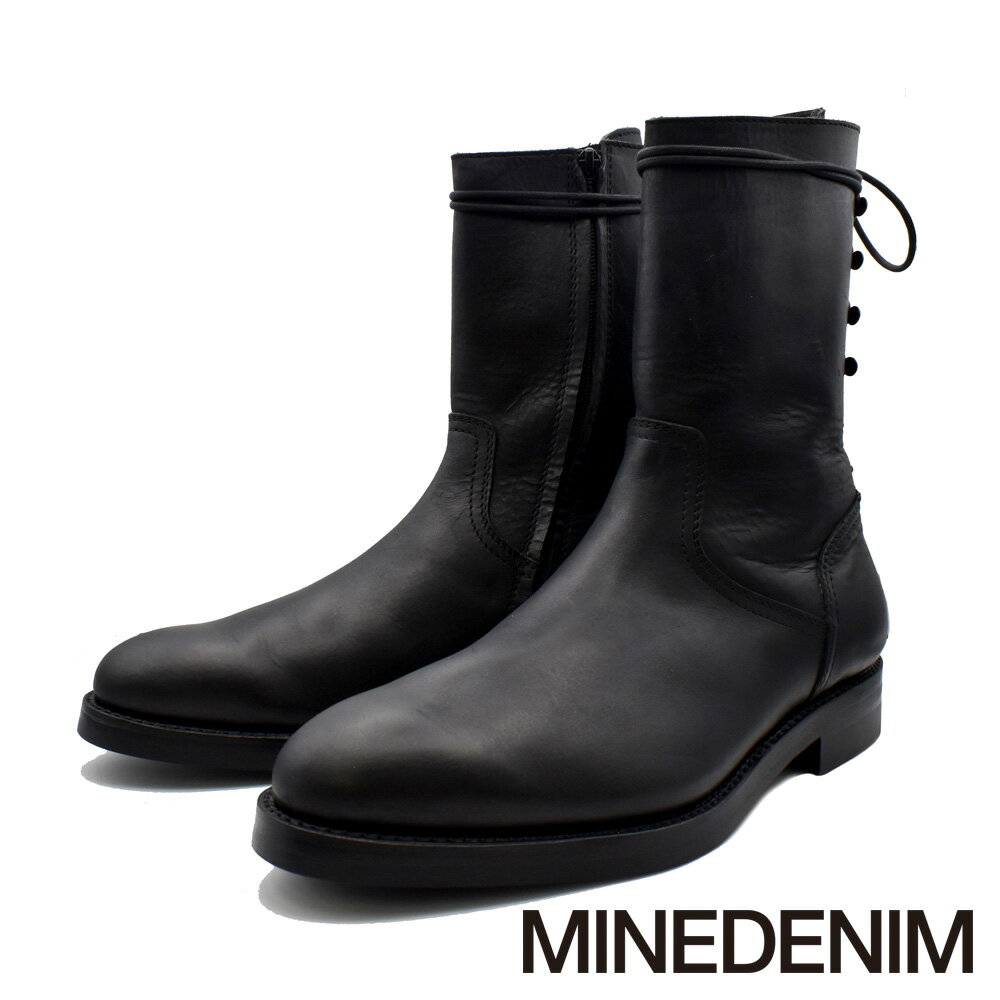 【MINEDENIM/マインデニム】Leather Back Laceup Boots - BLK / MGK-008【メンズ】【送料無料】