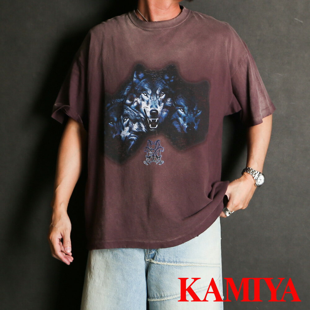 【KAMIYA/カミヤ】“KMY-WOLF” Distressed Tee - BROWN / グラフィック Tシャツ / G14TS084【送料無料】