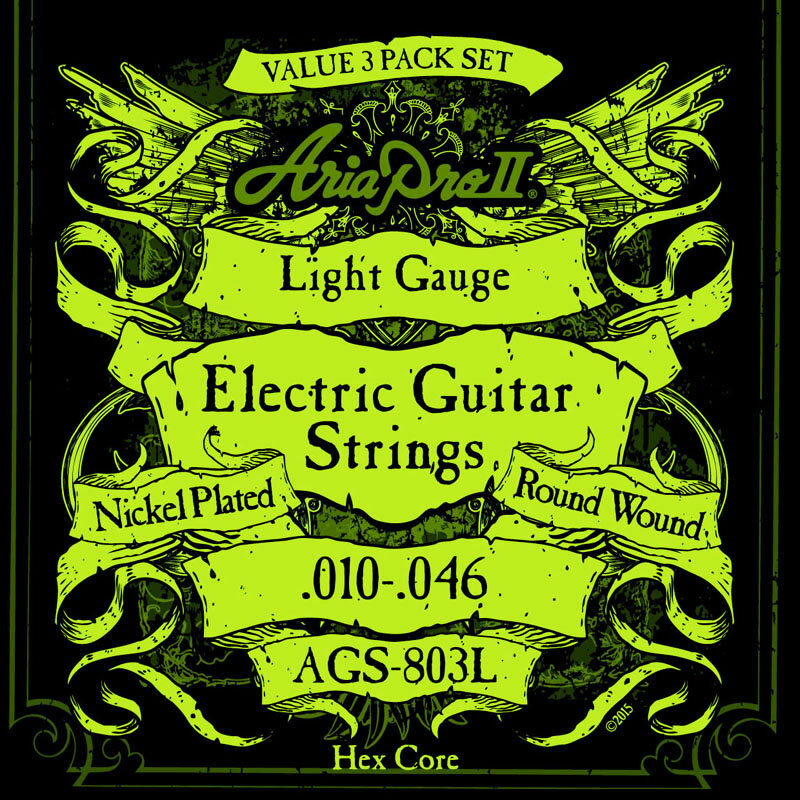 【メール便可！】Aria Pro II アリアプロII AGS-803L -Light, 3sets- エレキギター弦 ライトゲージ 3セットパック