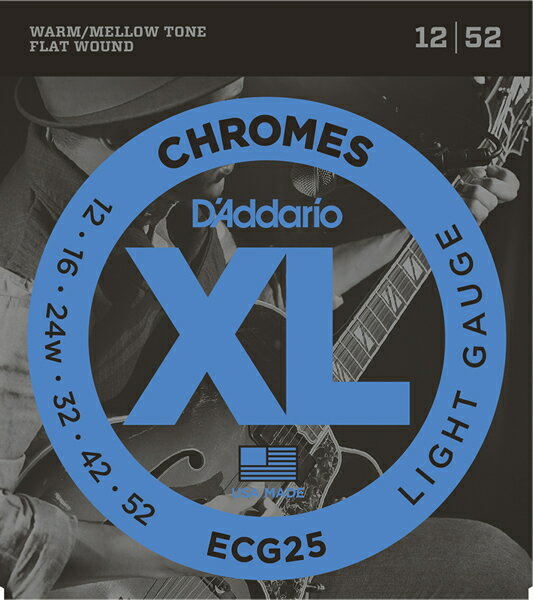 【メール便発送可！！】D'Addario ダダリオECG25 XL Chromes Flat Wound 12-52 Light エレキギター弦(フラットワウンド) [Daddario]