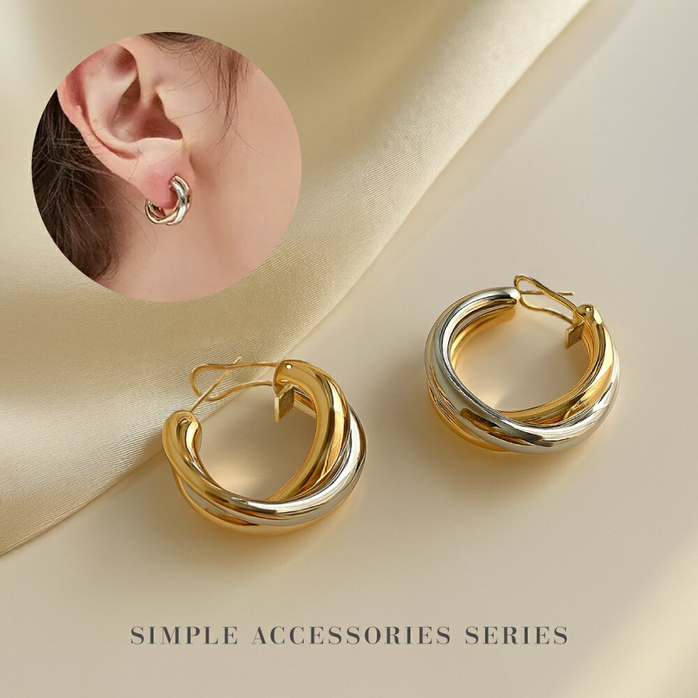 【送料無料】ピアス レディース バイカラー ミックスカラー ニュアンスカラー おしゃれ 上品 かわいい 小さめ 大人っぽい 華奢 シンプル アクセサリー ジュエリー ゴールド シルバー マット加工 ツヤ感 小ぶり トレンド 人気 プレゼント ギフト プチプラ 耳元コーデ 大人女子のサムネイル