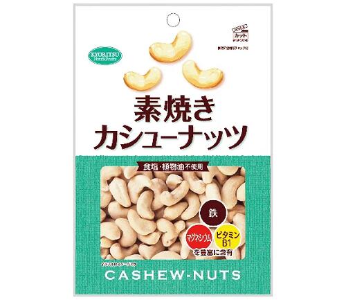 原材料名：カシューナッツ(インド) アレルギー物質コンタミ表示：本品製造工場では、小麦・乳成分・落花生を含む製品を製造しています。 栄養成分：100g当り:エネルギー603kcal、たんぱく質15.3g、脂質46.0g、炭水化物34.1g(糖質29.8g、食物繊維4.3g)、食塩相当量0.02g、ビタミンB1　0.65mg、鉄6.2mg、マグネシウム259mg 〈保存方法〉 直射日光、高温多湿の場所を避けて保存してください。 【ご注意】 ・開封後は賞味期限にかかわらず、お早めにお召し上がりください。 ■商品の特徴 インド産カシューナッツをノンフライロースト製法により焙煎しました。塩や油を使用していませんのでカシューナッツ本来の美味しさをお楽しみ頂けます。 [鉄・マグネシウム・ビタミンB1を豊富に含有]