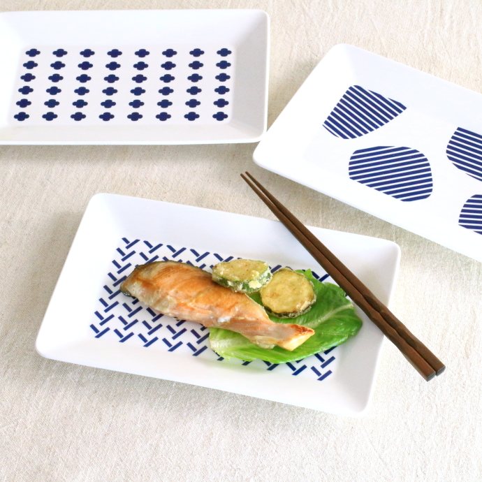 スクエアプレート 25cm ブルーパターン シンプル 長角皿 寿司プレート 角皿 モーニングプレート カフェ食器 洋食器 訳あり