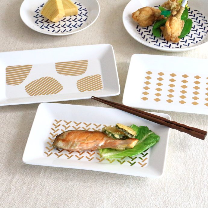 スクエアプレート 25cm ゴールドパターン シンプル 長角皿 寿司プレート 角皿 モーニングプレート カフェ食器 洋食器 訳あり