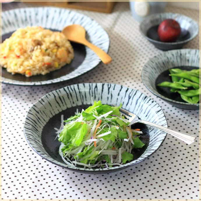 Metallic - 黒潮 7寸深鉢 パスタ皿 カレー皿 サラダ鉢 深皿 麺鉢 主食皿 シンプル 和食器 国産 美濃焼 訳あり