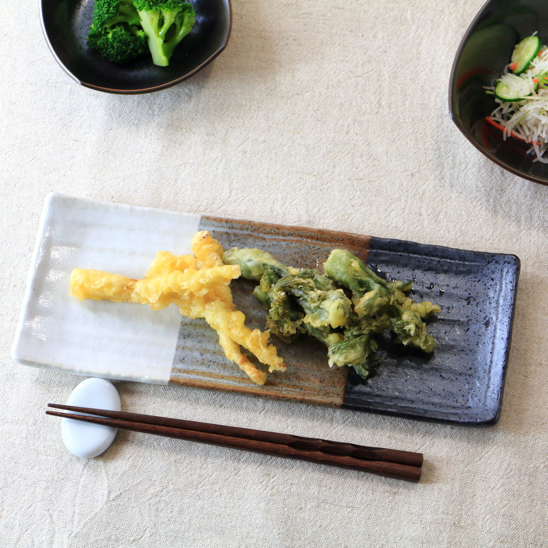 白サビ黒マット秋刀魚皿 サンマ皿 さんま皿 長角皿 寿司皿 焼き物皿 和カフェ皿 古風な感じ 和食器 国産 美濃焼 訳あり