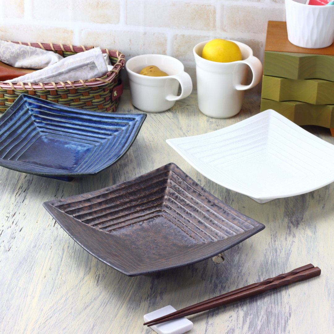 美濃焼千段盛鉢 18.5cm 美濃取寄 日本製 美濃焼 プレート 正角皿 スクエアプレート 中皿 中鉢 平皿 リム皿 中華皿 炒めもの皿 ディナープレート メイ...