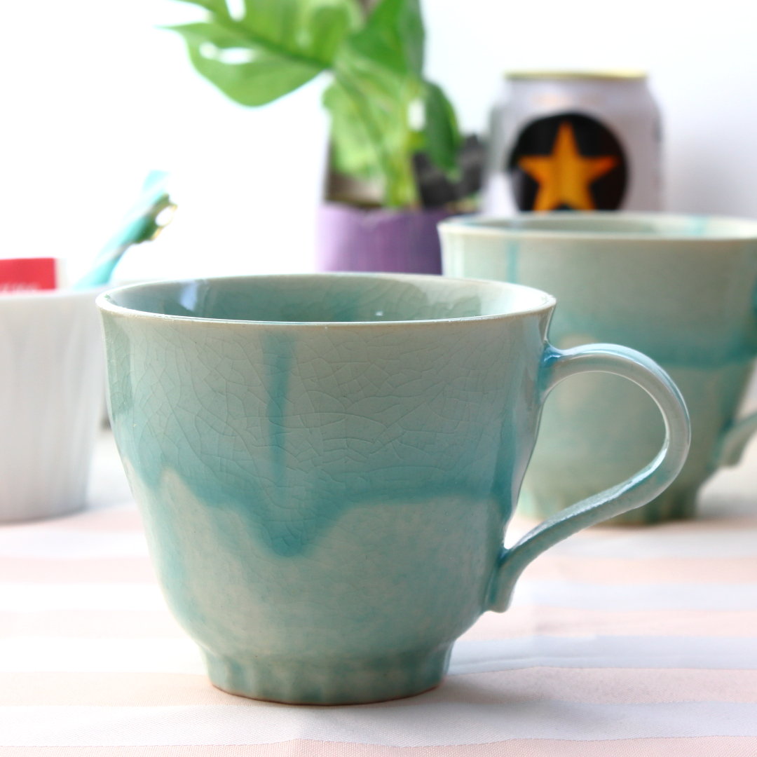 ラニカイブルーの美濃焼マグカップ 日本製 美濃焼 マグ マグカップ オフィス コーヒー コーヒーカップ 紅茶 喫茶店 和モダン和風 男性 大容量 エメラルドグリーンマグ 青 ブルーのサムネイル