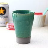 深いエメラルドグリーンの水割りカップ350ml日本製美濃焼タンブラービアカップ水割りジュースソフトドリンクハイボールフリーカップカップコップ湯呑みグリーンブルー