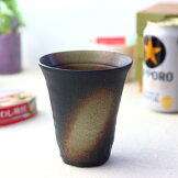 美濃焼の黒茶刷毛焼酎カップ360ml日本製美濃焼タンブラービアカップ水割りジュースソフトドリンクハイボールフリーカップカップコップ湯呑み黒い食器黒表示在庫限り