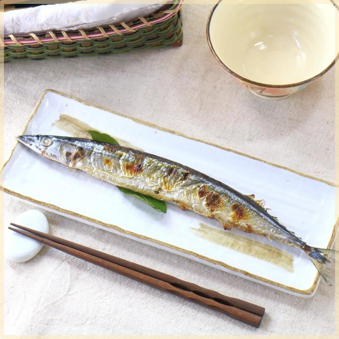 茶刷毛 秋刀魚皿 季節の魚をおいしく食べる サンマ皿 角皿 料亭皿 和食器 和食 ご家庭食器 秋といえば ..