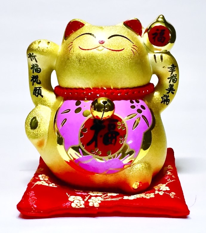 金福招き猫（桃） MR224 瀬戸取寄 陶器 置物 貯金箱 招き猫 ねこ 運気アップ 風水 インテリア 置き物 玄関 リビング 金運 金色