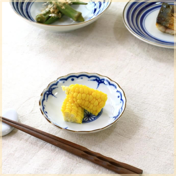 吉祥小紋 麻の葉 3.5寸皿 小皿 醤油皿 平皿 取り分け皿 丸皿 レトロ感 和カフェ皿 和食器 国産 美濃焼 訳あり