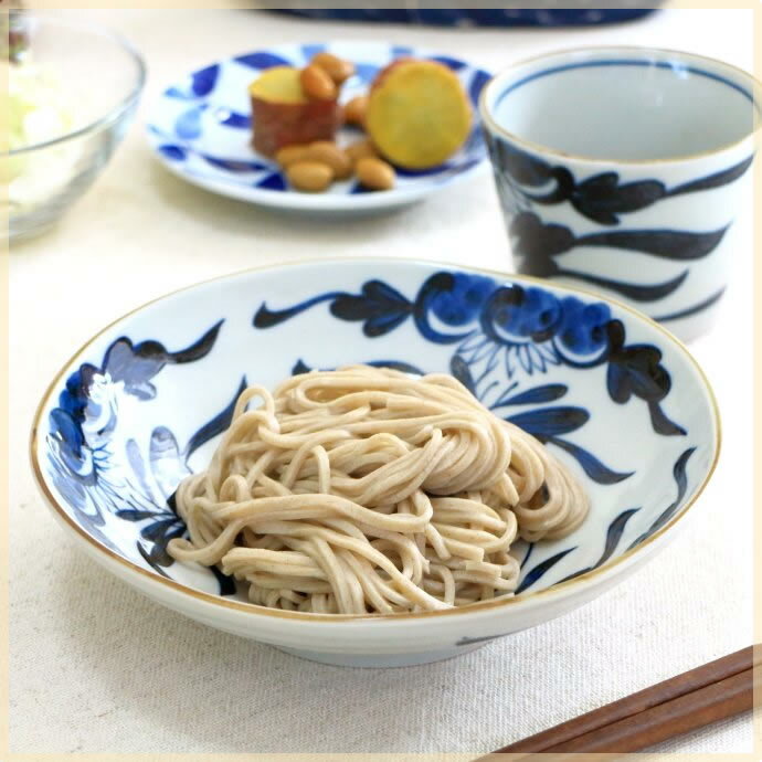 古代草花 5.5寸浅鉢 浅鉢 肉じゃが鉢 中鉢 ボール サラダボウル 軽量食器 藍染 レトロ感 和カフェ皿 和食器 国産 美濃焼 訳あり