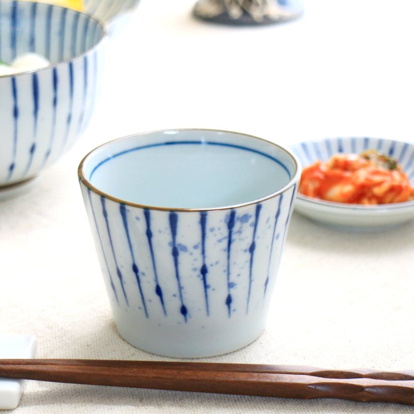 吹墨十草 そば猪口 150cc 国産 美濃焼 そば千代久 カップ コップ 蕎麦 そば そばつゆ入れ ソバ フリーカップ あんみつ プリン 湯のみ カフェ 青い皿...