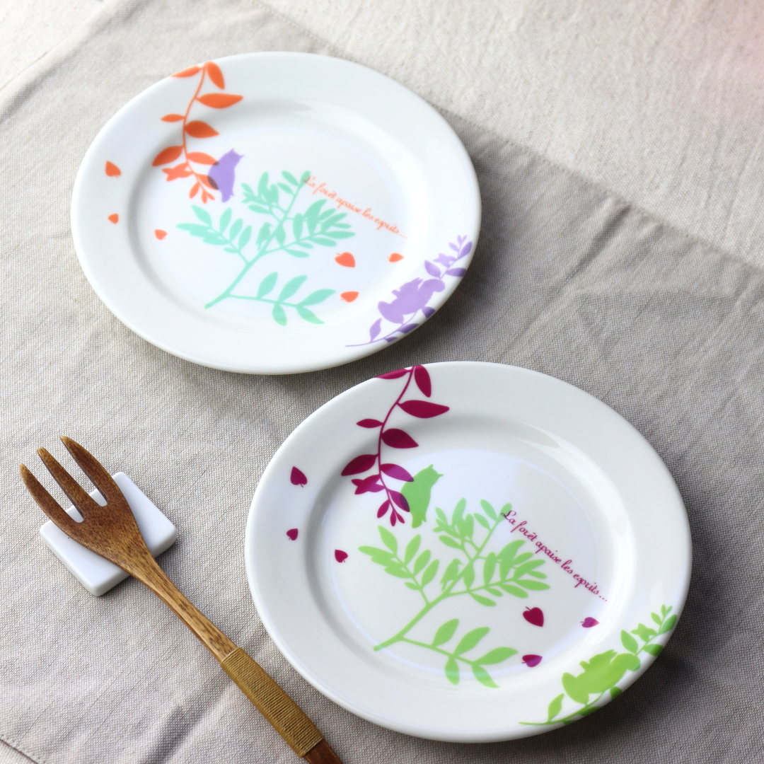 乐天商城 - フランス フクロウプレート17cm 小皿 中皿 丸皿 取り皿 取り分け皿 定食皿 小付け プレート 白 グリーン パープル 紫 表示在庫限り 食器 うつわ 器 皿 お皿 陶器