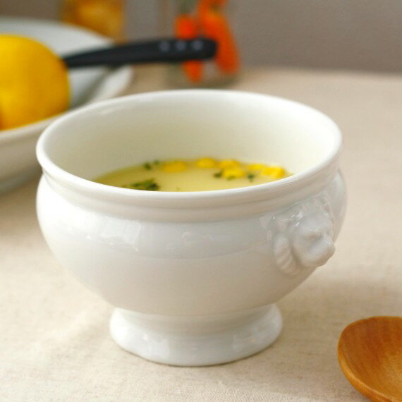 ライオントリフボール 380ml Lサイズ 日本製 美濃焼 スープを入れて、パイ生地をかぶせ、オーブンへ 白い食器 スープ グラタン オーブン シチュー パイ 食器 うつわ 器 皿 お皿 陶器 1