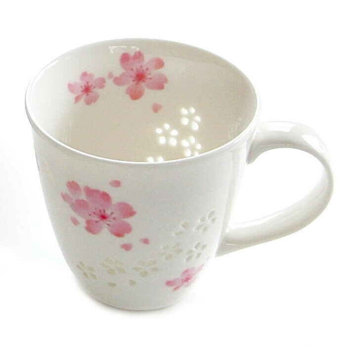 桜の透かし彫りが浮かぶ♪華あかりマグカップ