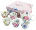 花ことば5客ポット茶器&藍 ギフト 煎茶碗 バラ 薔薇