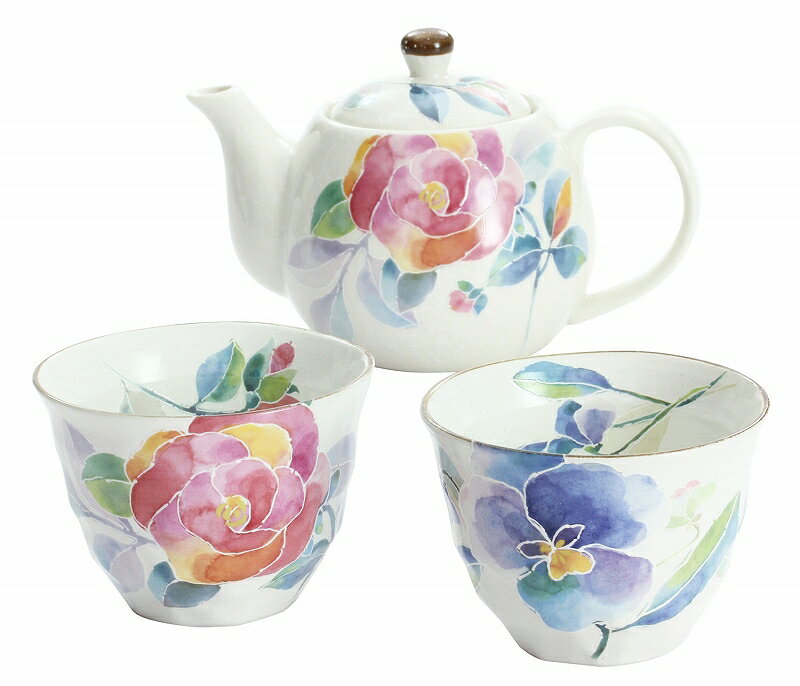 花ことば ペア ポット茶器【品番01528】 プレゼント ギフト セット 美濃焼 お茶碗 ...