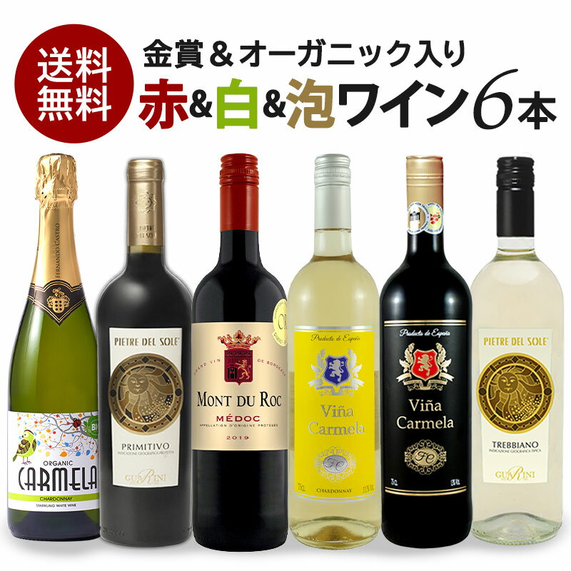 厳選 赤白泡 6本 ワインセット 金賞ボルドー ＆ オーガニックワイン 入り【送料無料】【4～5営業日以内に出荷】[W] [WT26] 母の日 父の日 ギフト