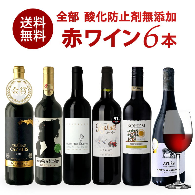 全部 酸化防止剤 無添加 赤ワイン 6本 セット［冷蔵のみ］オーガニックワイン 金賞ワイン ヴィーガンワイン 入り SO2フリー 酸化防止剤 無添加ワイン 亜硫酸無添加【4～5営業日以内に出荷】【送料無料】 [W][WT35] 母の日 父の日 ギフト