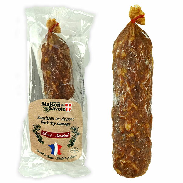 ＜＜ ITEM INFORMATION ＞＞ 名称 フランス産サラミ ソシソンセック　サヴォワ　スモーク 200g (1本） 商品詳細 ソシソン（Saucisson)って聞いても何のこと？と思いますよね。 フランスへ行かれたことのある方は、マルシェやお肉屋さんで吊るされてるのを見たことがあるかと思います。 「ソシソン＝ソーセージ」「セック＝ドライ」の意味で、乾燥ソーセージ、つまり日本ではサラミとして認識されているようですが、サラミとは大違い！ 弾力のある食感、スパイスにより肉の臭みが消え、深い味わい、それでいて香辛料も強くないので、肉本来の旨味がしっかりと感じられます。 今回ご紹介の商品は、フランス産であることもポイントです！ フランス産のソシソンの赤身と脂身の割合が、9:1となり。しっかりと肉の味わいが強調されていてとても食べ応えがあるんです。 食べ応えがあるが故に、ディナーにフロマージュも添えて、お気に入りの赤ワインと一緒にいただくと美味しさがさらに際立ちます。 重厚感があり、お肉の赤身が凝縮しているのでシンプルな食事パンも一緒に欲しいですね♪ ブナの木で、燻製されたスモーキーな香りが特徴！ サヴォワ産の原料を使用し、隣接しているイタリアのサラミの技法を取り入れつつ生産されました。フランスのモンブランの麓であるサヴォワ地方で育まれた食材がふんだんに使われててます！豚肉の旨味とスモーキーな香りをお楽しみください♪ ダイレクトにスライスしたまま召し上がっていただきたい逸品。ギュっと引き締まったボディ。しっかりとした噛み応えを楽しみ！噛めば噛むほど旨味が溢れます♪固さが癖になるのが、ソシソンの魅力です！ 原材料名 豚肉、糖類(乳糖、ブドウ糖(小麦を含む))、食塩、香辛料／発色剤(亜硝酸Na、硝酸K) 内容量 200g 賞味期限 お届け後30日以上 保存方法 10℃以下（冷蔵）で保存してください。 原産国名 フランス 輸入者 アサヒグラント株式会社 東京都中央区日本橋中州3-15 配送方法 基本冷蔵/冷凍配送も可 同梱包 冷蔵/冷凍配送可能な商品と同梱が可能です。 ※予約商品との同梱の場合は、予約商品の発送日にあわせて発送させていただきます。 備考 ※写真はイメージです。実際にお届けの商品は形状やパッケージが異なる場合があります。ソシソン（Saucisson)って聞いても何のこと？と思いますよね。フランスへ行かれたことのある方は、マルシェやお肉屋さんで吊るされてるのを見たことがあるかと思います。 「ソシソン＝ソーセージ」「セック＝ドライ」の意味で、乾燥ソーセージ、つまり日本ではサラミとして認識されているようですが、サラミとは大違い！ 弾力のある食感、スパイスにより肉の臭みが消え、深い味わい、それでいて香辛料も強くないので、肉本来の旨味がしっかりと感じられます。 今回ご紹介の商品は、フランス産であることもポイントです！ フランス産のソシソンの赤身と脂身の割合が、9:1となり。しっかりと肉の味わいが強調されていてとても食べ応えがあるんです。 食べ応えがあるが故に、ディナーにフロマージュも添えて、お気に入りの赤ワインと一緒にいただくと美味しさがさらに際立ちます。重厚感があり、お肉の赤身が凝縮しているのでシンプルな食事パンも一緒に欲しいですね♪ MDSソシソンセックサヴォワ　スモーク 200g ブナの木で、燻製されたスモーキーな香りが特徴！ サヴォワ産の原料を使用し、隣接しているイタリアのサラミの技法を取り入れつつ生産されました。フランスのモンブランの麓であるサヴォワ地方で育まれた食材がふんだんに使われててます！豚肉の旨味とスモーキーな香りをお楽しみください♪ ダイレクトにスライスしたまま召し上がっていただきたい逸品。ギュっと引き締まったボディ。しっかりとした噛み応えを楽しみ！噛めば噛むほど旨味が溢れます♪固さが癖になるのが、ソシソンの魅力です！ 原材料名 豚肉、糖類(乳糖、ブドウ糖(小麦を含む))、食塩、香辛料／発色剤(亜硝酸Na、硝酸K) 栄養成分表示(100g当たり) エネルギー400kcal、たんぱく質26.0g、脂質32.0g、炭水化物1.5g、食塩相当量4.1g ※この表示値は、目安です。 ※必ず冷蔵庫で保管してください。開封後は、なるべく早くお召し上がりください。 ※本品のケーシングには豚腸が使用されており、ケーシングの表面には熟成に必要なカマンベールチーズと同系統の白カビが付いております。白カビ、ケーシングともお召し上がり頂けますが、気になる場合には、ケーシングとも取り除いてからお召し上がりください。紐が付いている場合は、取り除いてください。 ↓ソシソンセック フレーバーサラミ・全6種類↓ ソシソンセック　サヴォワナチュール 200g ソシソンセック　サヴォワピマンデスプレット 200g ソシソンセック　サヴォワヘーゼルナッツ 200g ソシソンセック　サヴォワスモーク 200g ソシソンセック　サヴォワハーブ 200g ソシソンセック　サヴォワボーフォール 200g