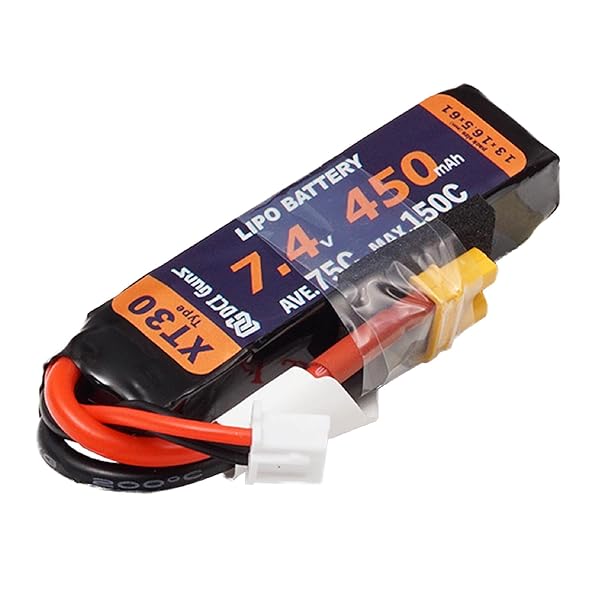 DCI Guns 7.4V 450mAh 75C-150C LiPo コンパクトバッテリー XT30 互換 コネクター (450)