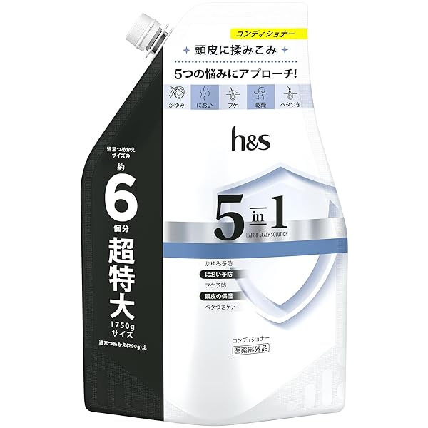 h&s(エイチアンドエス) 5in1 コンデイショナー 詰替超特大 フケ・かゆみ・べたつき・乾燥・ニオイ などの家族の頭皮悩みに 1750g