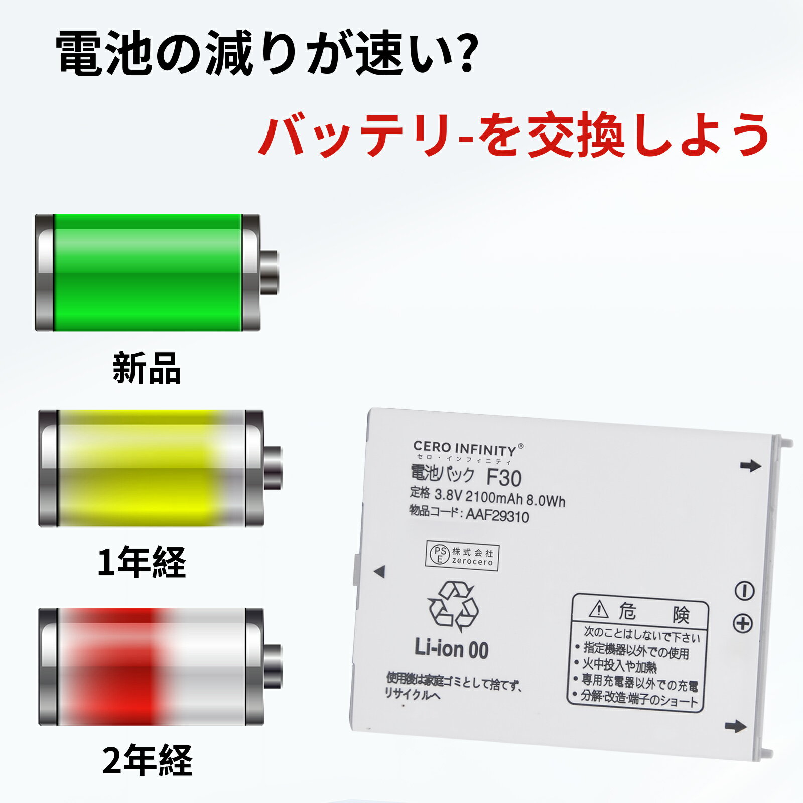 【690円オフ+15倍ポイント】新品 NTT F-04J 互換バッテリー 【2100mAh 3.8V】 対応用 1年保証 高性能 PSE認証 互換バッテリパック YDU 2025DU-ZEJPAA