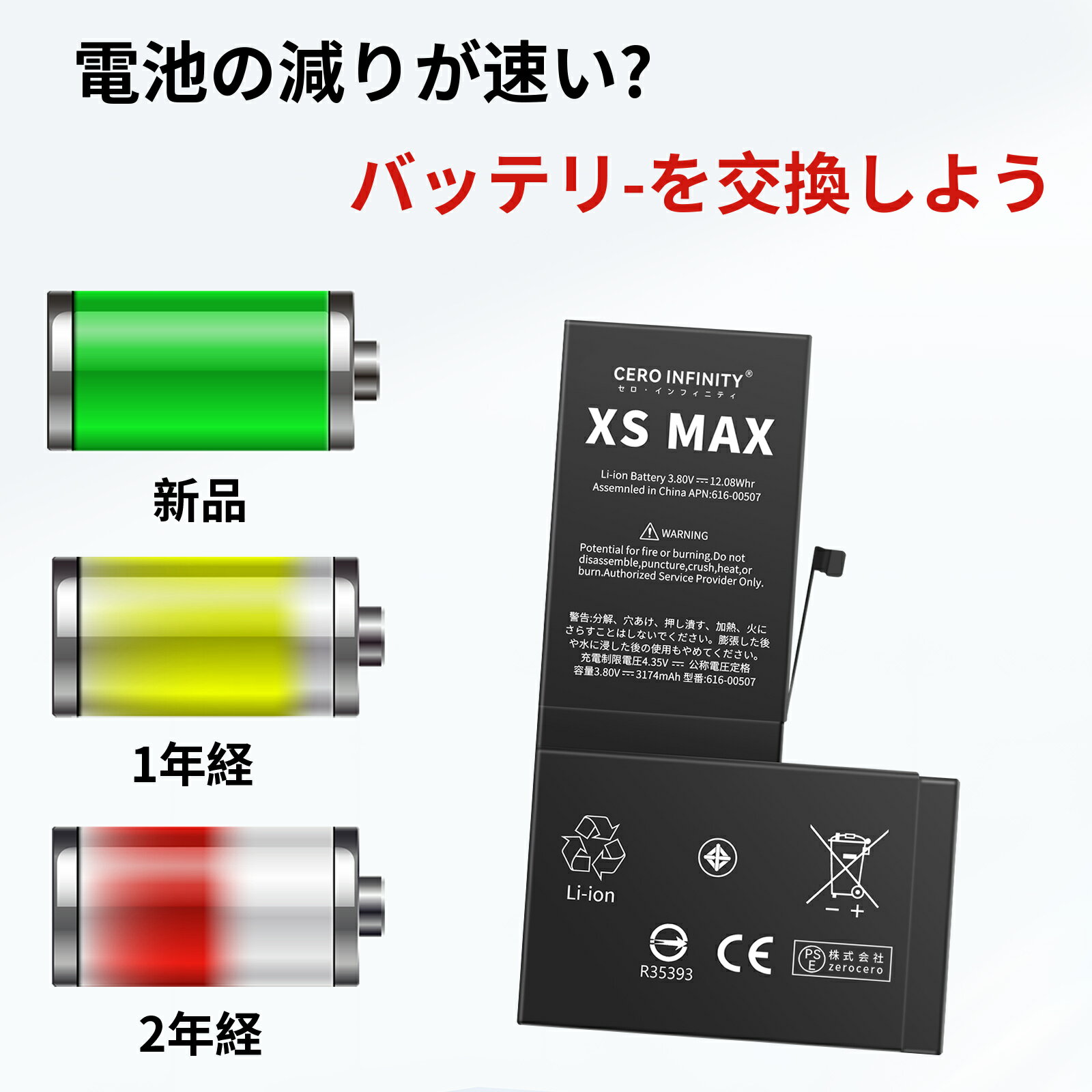 【期間限定 15倍】新品 APPLE IPHONE XS MAX 互換バッテリー【3174mAh 3.8V】対応用 1年保証 高性能 PSE認証 互換バッテリパック YGB 2025GB-ZEJP