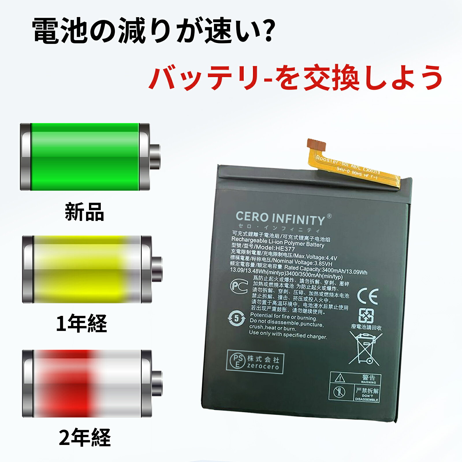 【期間限定 15倍】新品 NOKIA HE377 互換バッテリー【3500mAh 3.85V】対応用 1年保証 高性能 PSE認証 互換バッテリパック YGI 2025GI-ZEJP