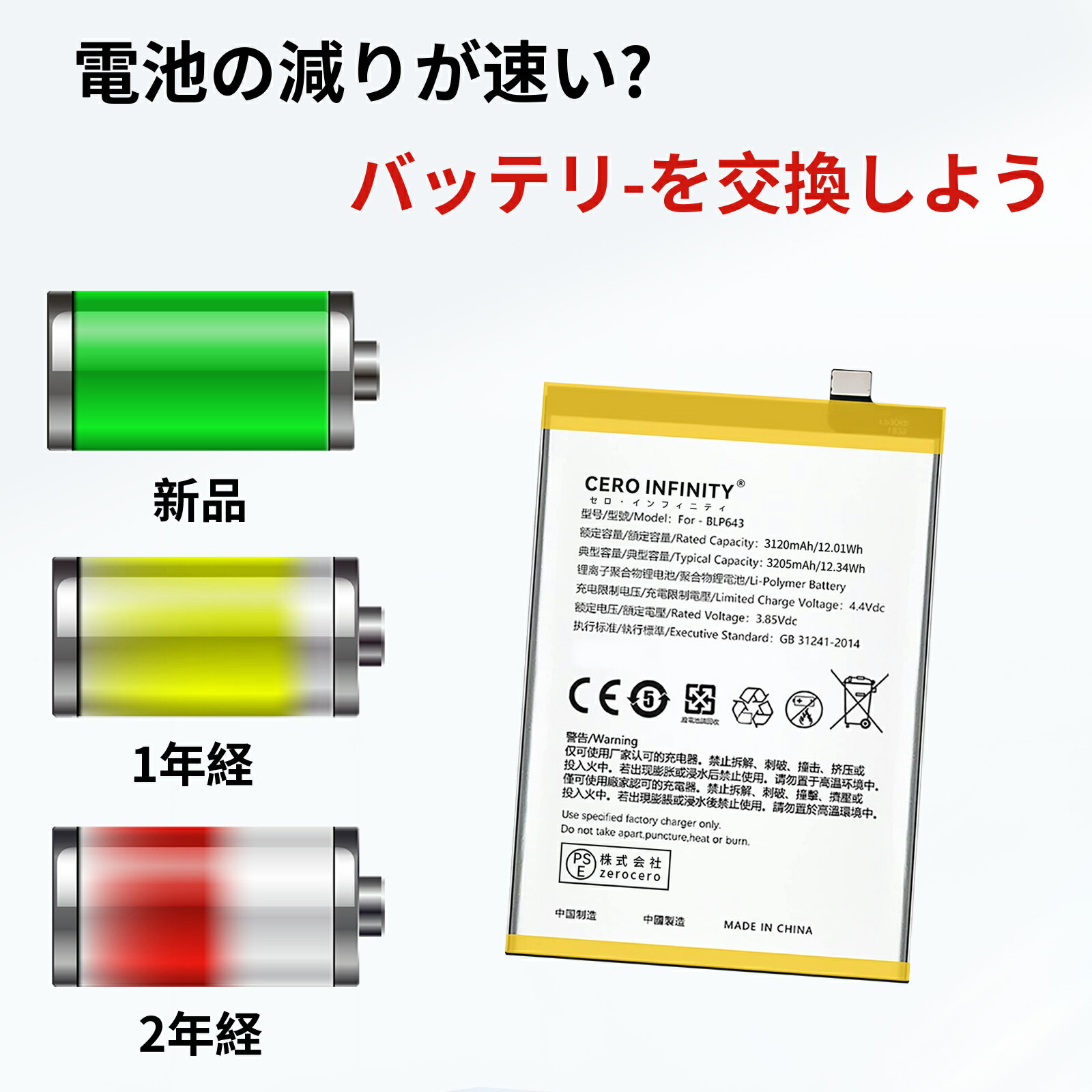 【P15倍&1450円OFF】新品 OPPO R11Stm 互換バッテリー【3120mAh 3.85V】対応用 1年保証 高性能 PSE認証 互換バッテリパック YGH 2025GH-ZEJP