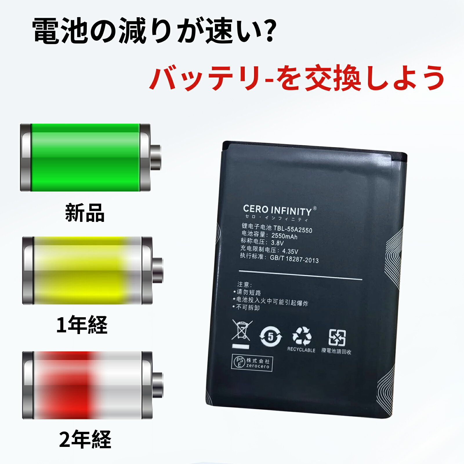 【600円OFFクーポン+P10倍】新品 2500L 互換バッテリー【2550mAh 3.8V】対応用 1年保証 高性能 PSE認証 互換バッテリパック YGI 2025GI-ZEJP