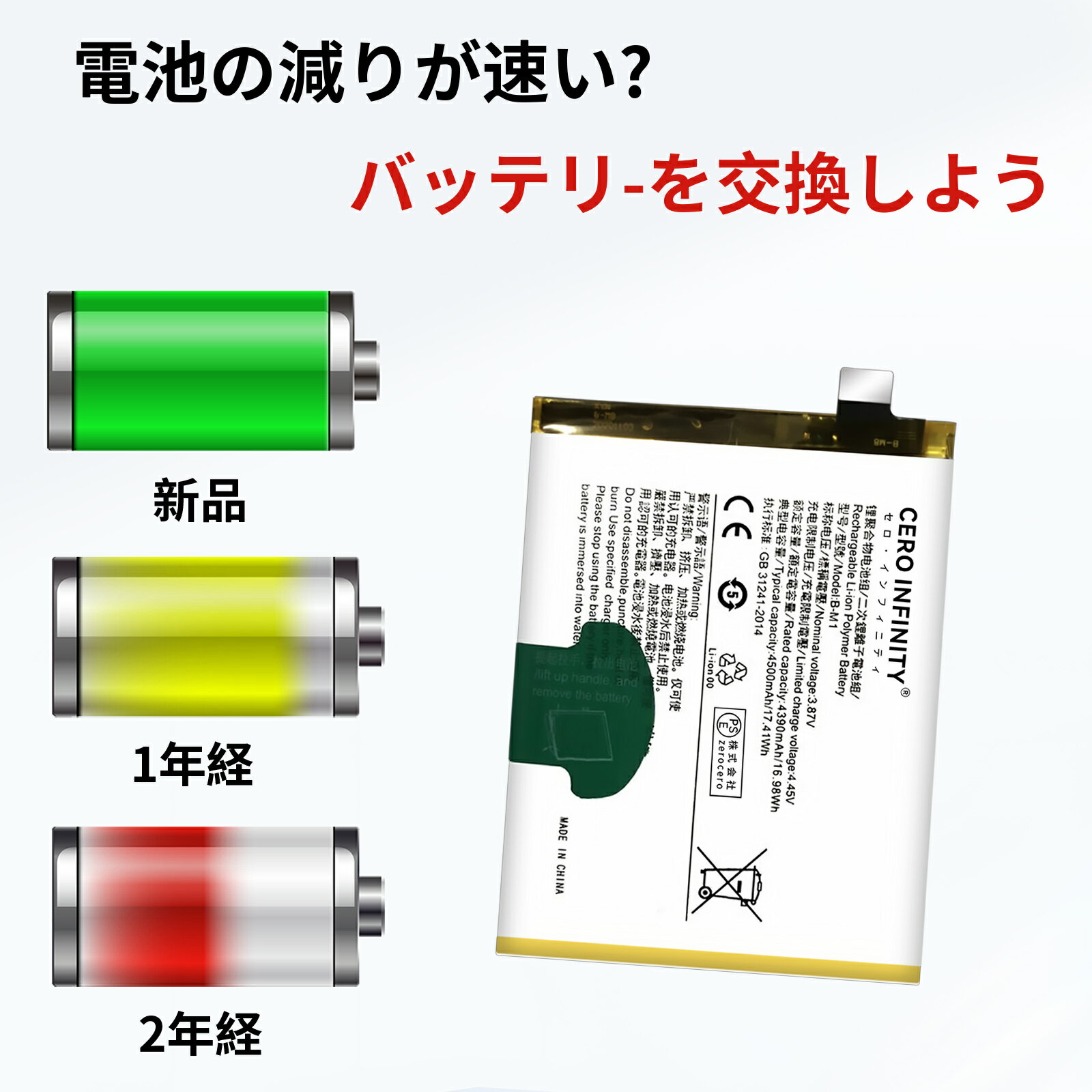 【620円OFFクーポン+P5倍】新品 VIVO V19 互換バッテリー【4390mAh 3.87V】対応用 1年保証 高性能 PSE認証 互換バッテリパック YGC 2025GC-ZEJP