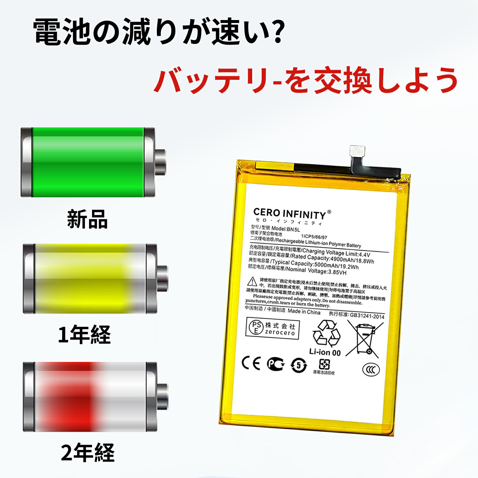 【1320円OFFクーポン+P15倍】新品 REDMI Redmi 12C 互換バッテリー【5000mAh 3.85V】対応用 1年保証 高性能 PSE認証 互換バッテリパック YGH 2025GH-ZEJP