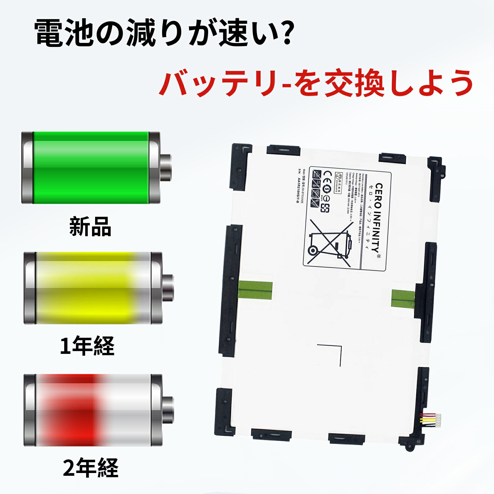 【1320円OFFクーポン+P15倍】新品 SAMSUNG GALAXY Tab A9.7 互換バッテリー【6000mAh 3.8V】対応用 1年保証 高性能 PSE認証 互換バッテリパック YGI 2025GI-ZEJP