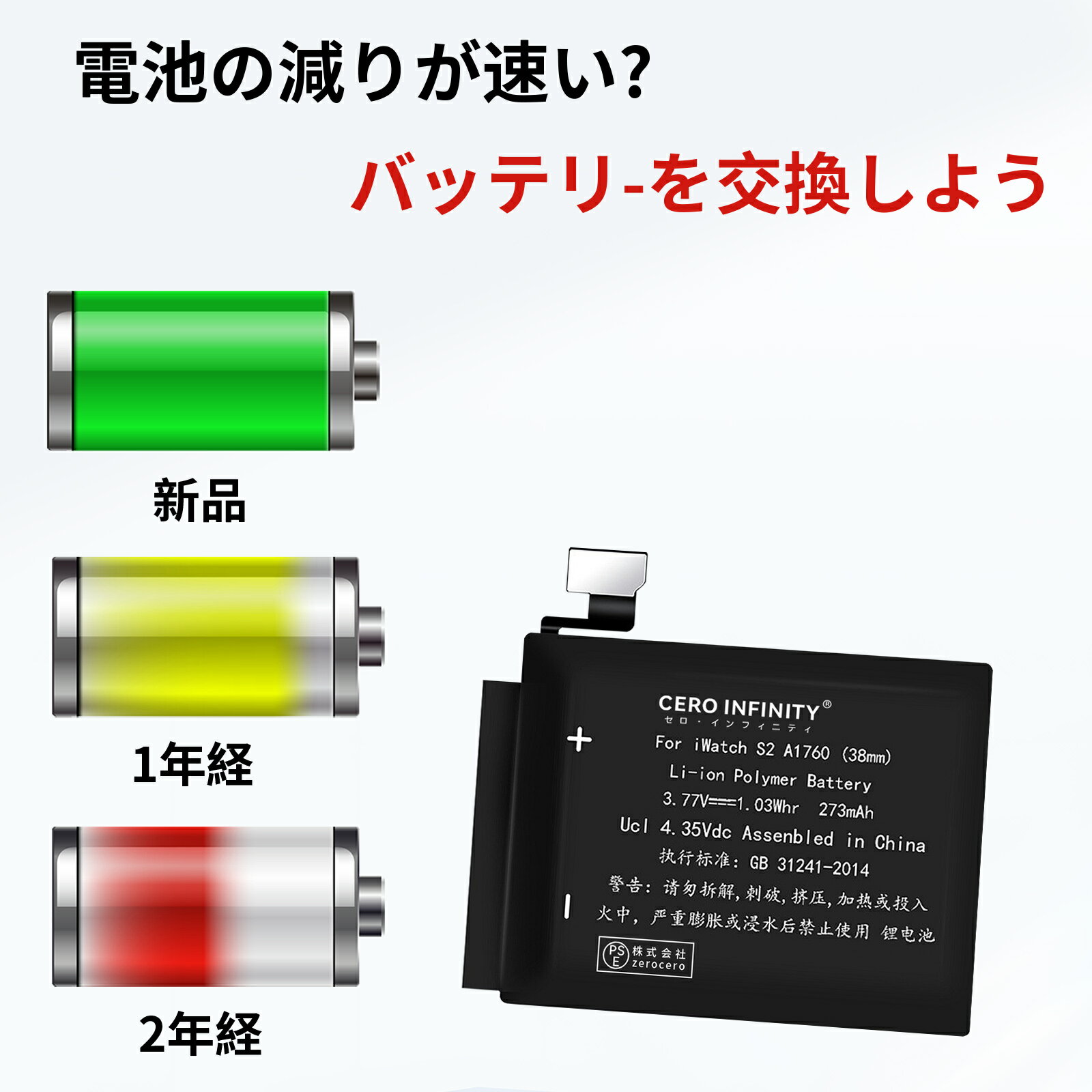 【期間限定 15倍】新品 APPLE A1760 互換バッテリー【273mAh 3.77V】対応用 1年保証 高性能 PSE認証 互換バッテリパック YGK 2025GK-ZEJP