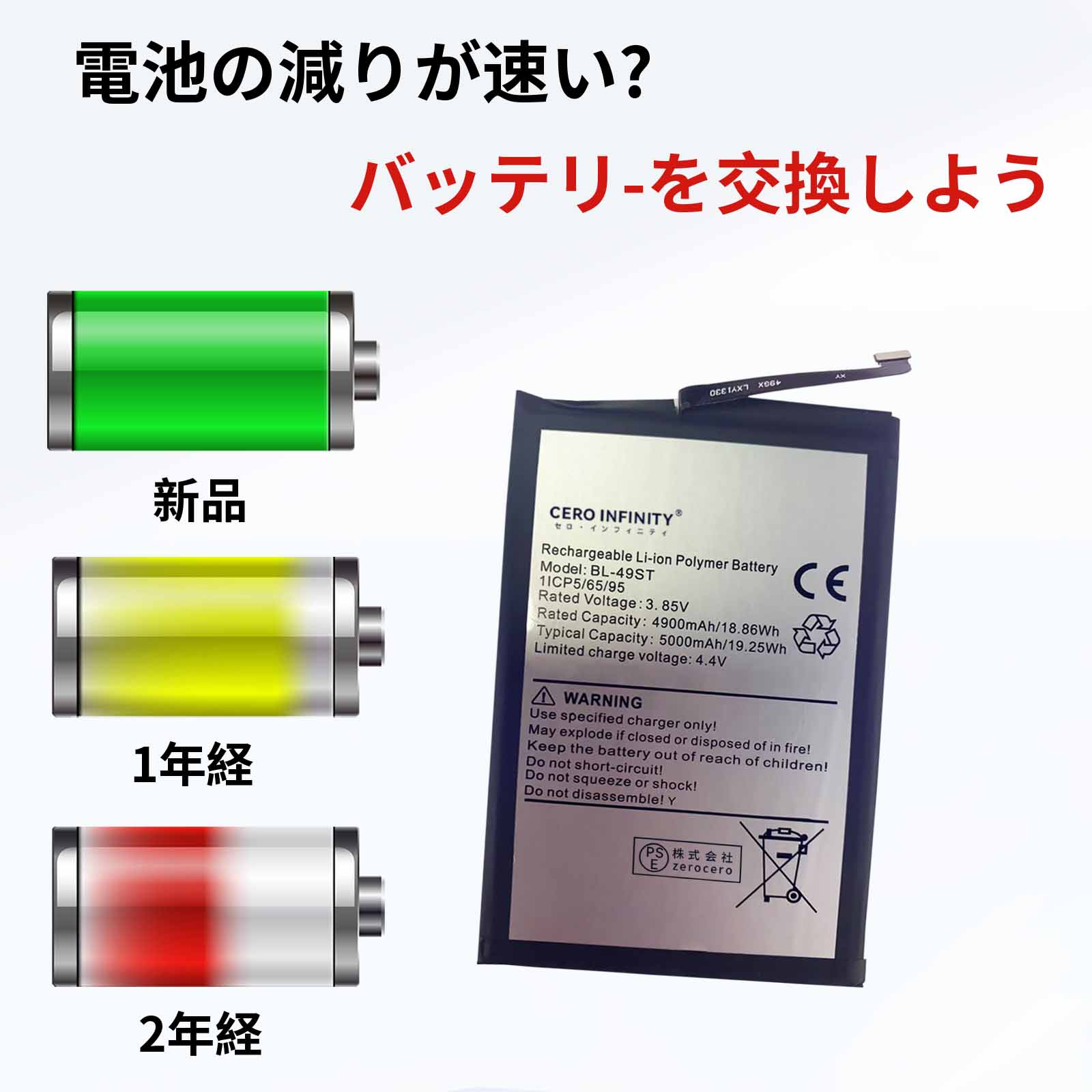【期間限定 20倍】新品 TECNO BL-49ST 互換バッテリー【4900mAh 3.85V】対応用 1年保証 高性能 PSE認証 互換バッテリパック YHG 2025HG-ZEJP