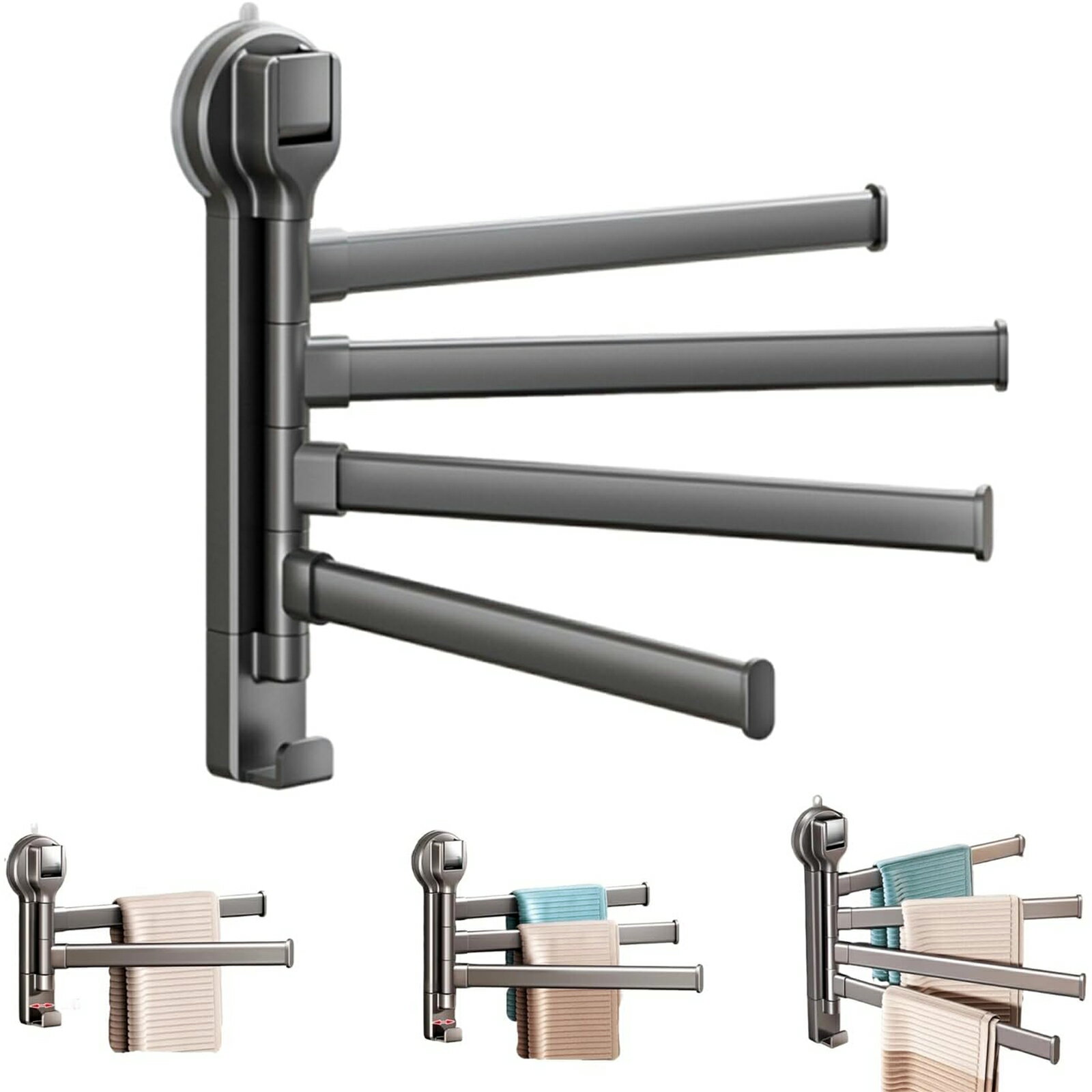 【期間限定 5倍】タオル掛け 吸盤 強力 タオルハンガー スイングアーム 180°回転 左右対応 タオル干し ..