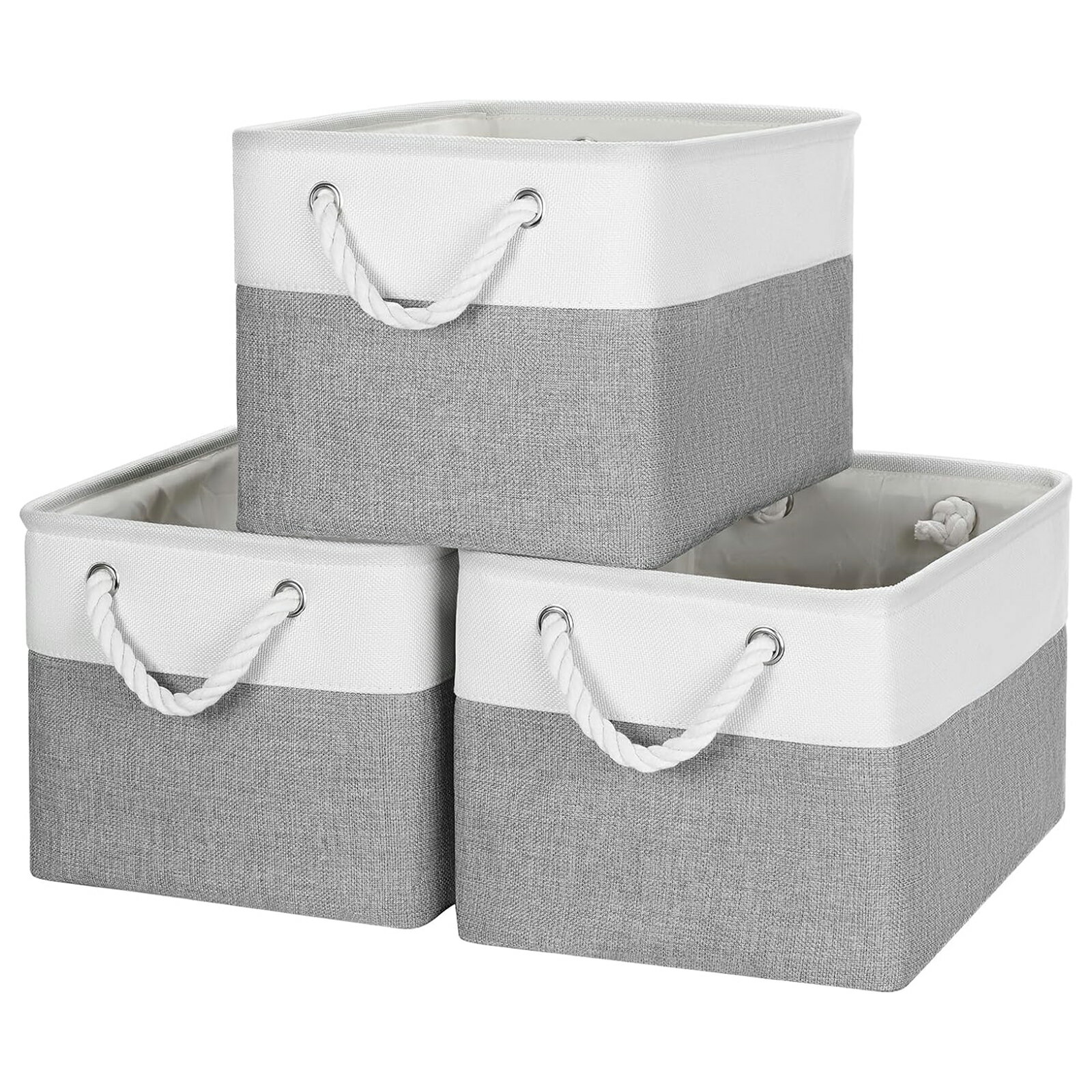 Rakuten - 収納ボックス 収納カゴ 3個セット 折りたたみ式 大容量38×28×24cm 収納バスケット 衣類/おもちゃ/本/CD収納 洗面所 寝室 クローゼット 整理整頓 丈夫な麻綿素材 (ホワイトグレー, 38×28×24cm)