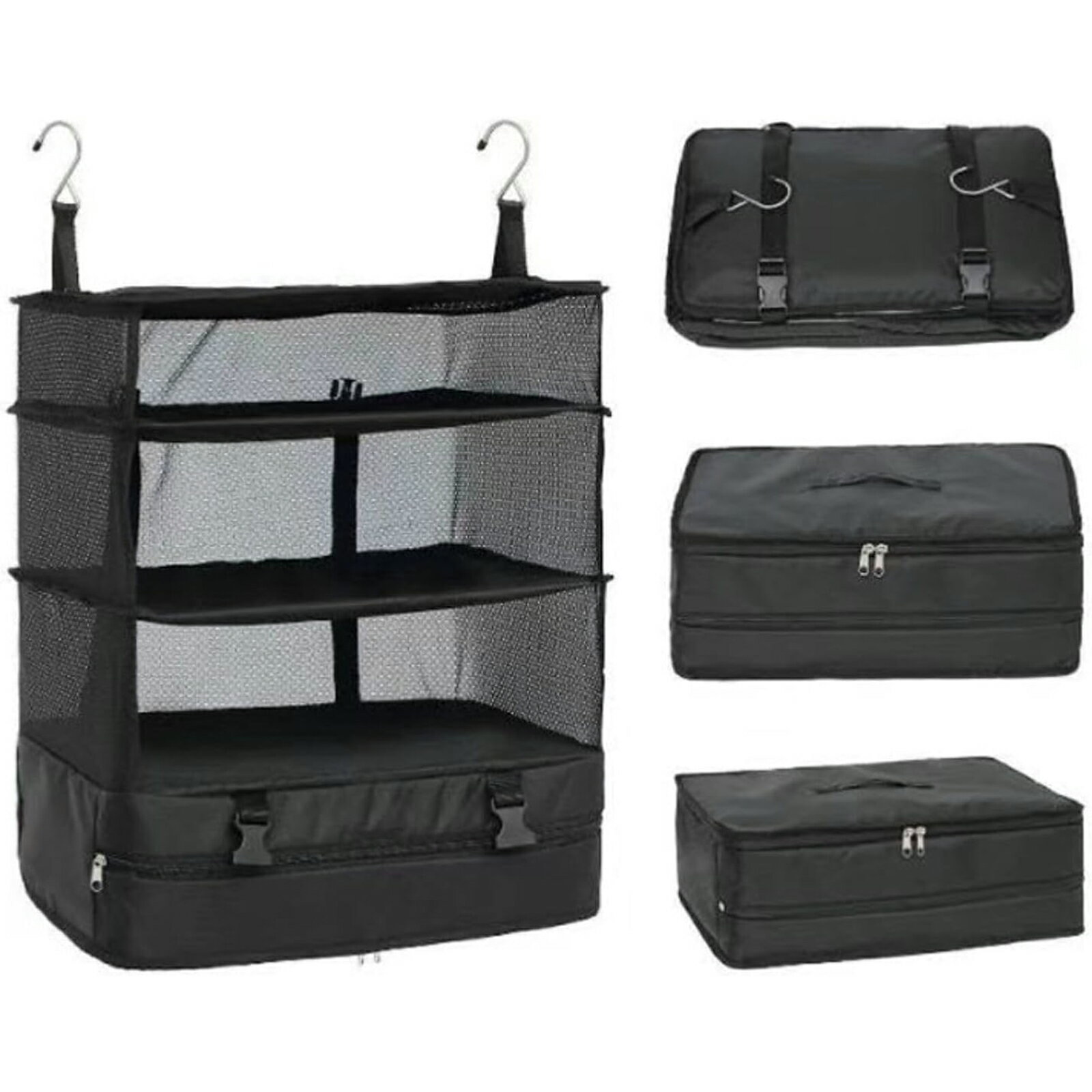【期間限定 5倍】吊下げ収納 トラベルポーチ 衣類ラック 旅行 出張 収納 車中泊 (ブラック)